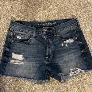 American Eagle Outfitters Women's Ripped Jean Shorts - Dark Blue